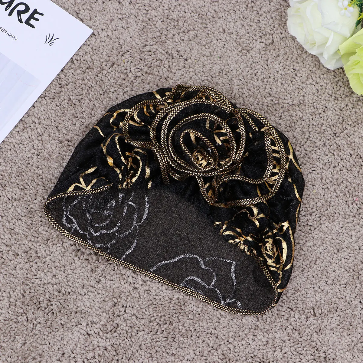 

Gold Stitching Flower Hat Women Muslim Cap Turban Floral Breathable Soft Material Elastic One Size Fits All Hair Loss Cancer