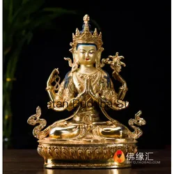 Handpainted bronze Buddha statue gilt Four-armed Guanyin Bodhisattva Tara