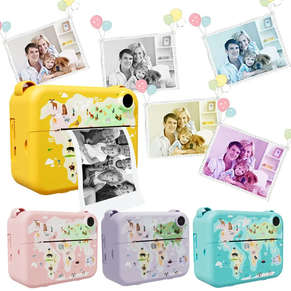 Kids Video Recorder Instant Print Photo with 3 Rolls Print Paper Kids Camera Portable Cute Camera Birthday Gifts for Girls Boys