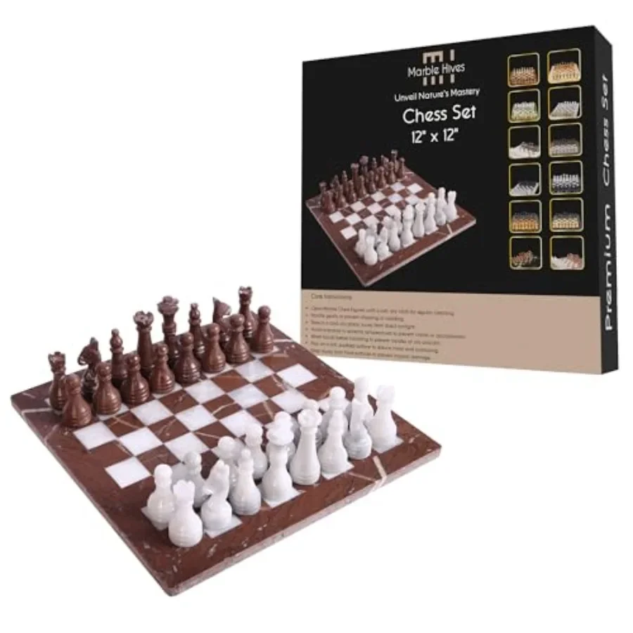 

Handmade Staunton chess set for home decor and table decor, marina and white marble board, 12 or 15 size, elegant luxury gift w