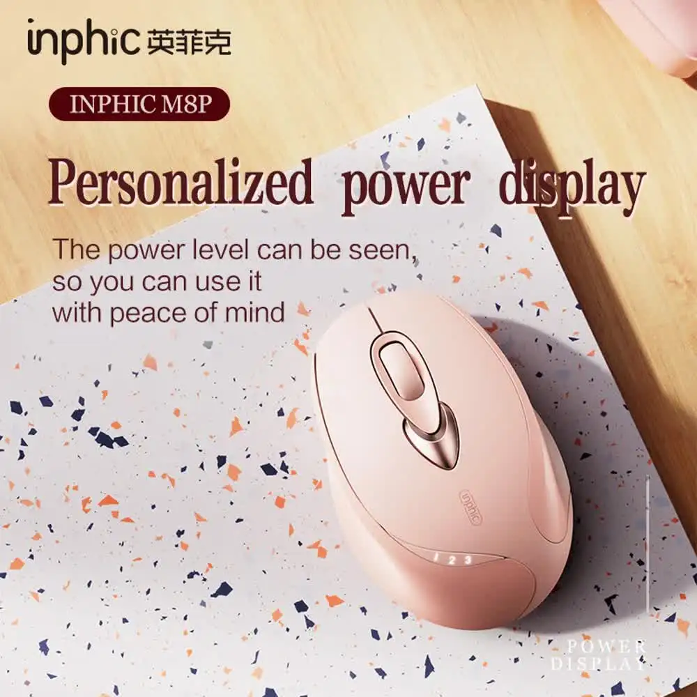 INPHIC M8 Wireless Mouse Charging Girls Office Lightweight Portable Ergonomic 2.4G Wireless Power Display Milk Tea Color