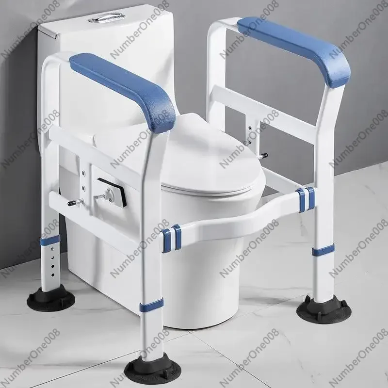 No Punch Toilet Handrail Safety Rail, Elderly Bathroom Get Up Assist Grab Bar Frame Adjustable