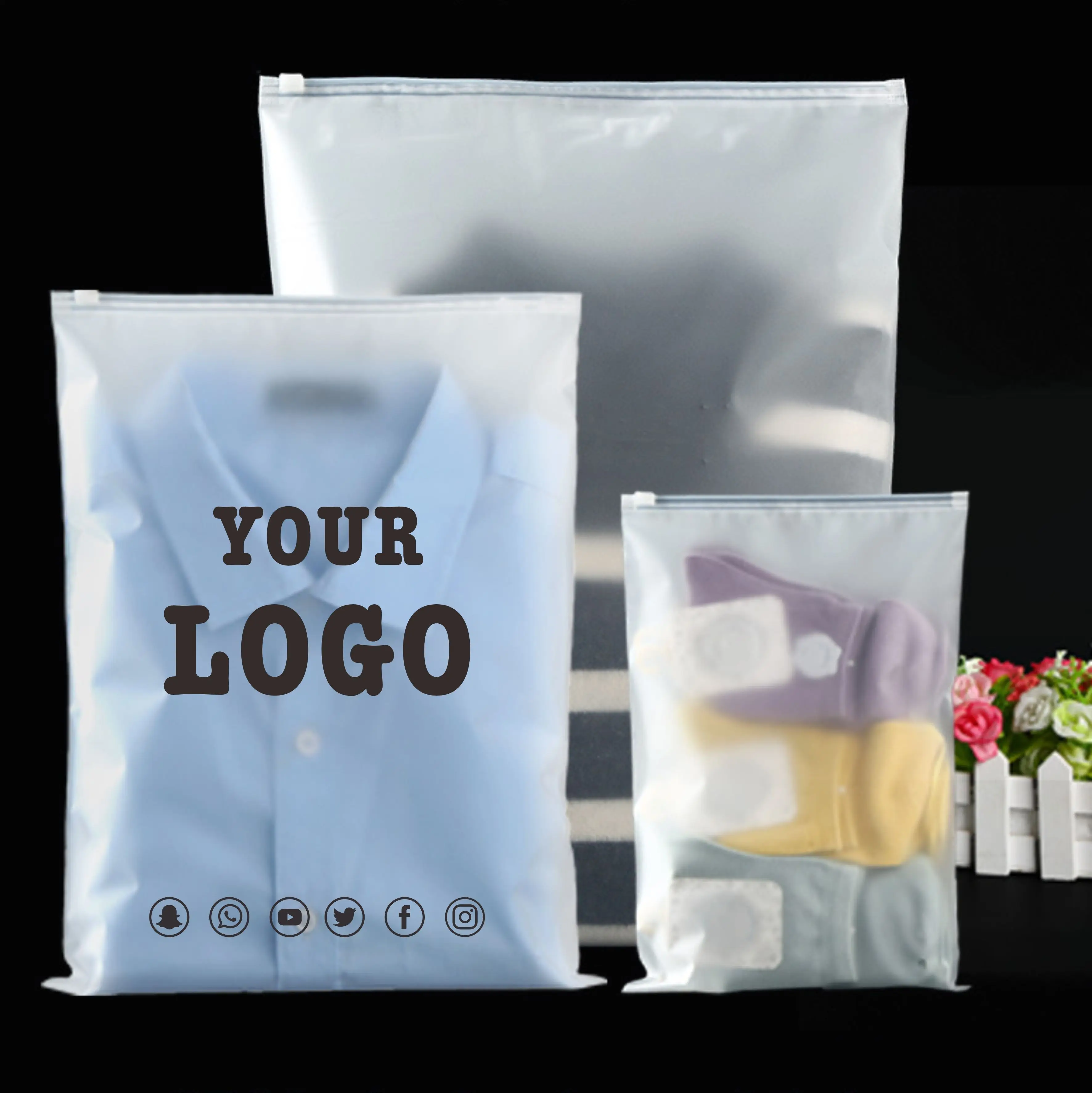 Customized frosted sealed zipper lock bag, suitable for clothing, cosmetics, storage, custom logo printing, 50 pieces