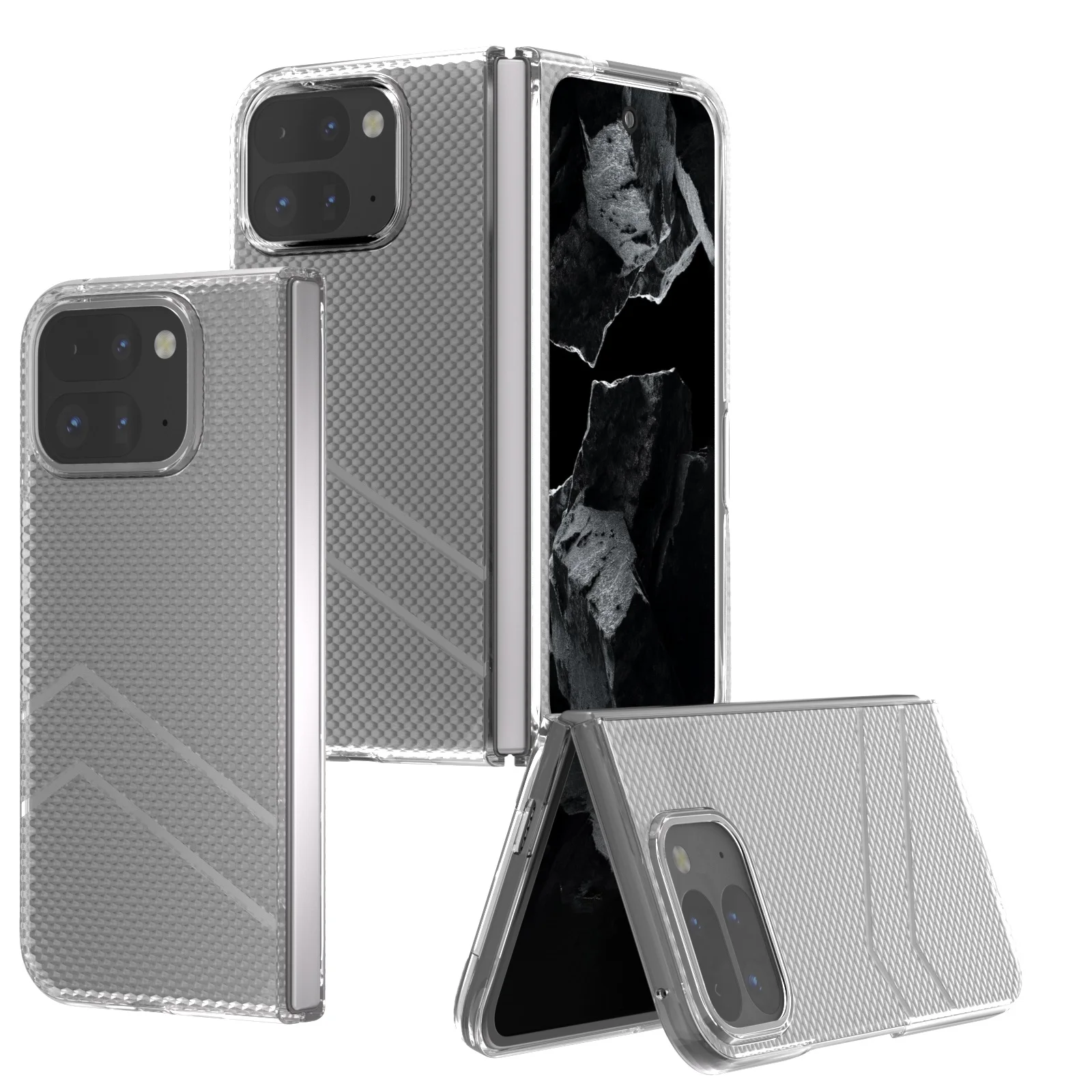Stylish Wave Texture Frosted Clear Rugged Case for Google Pixel 9 Pro Fold Shockproof Matte Folding Protective Cover Funda