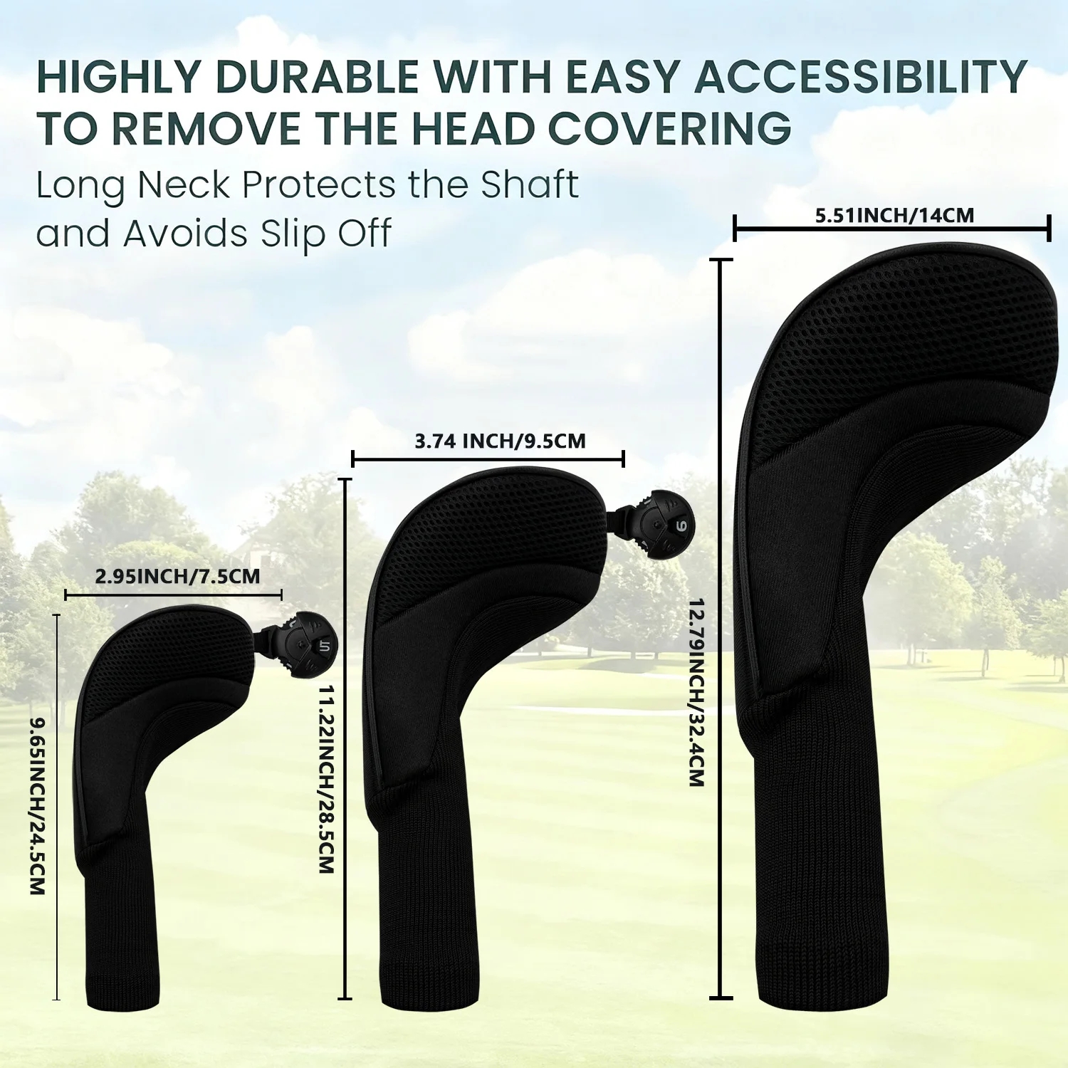 1 Pack Golf Club Head Covers for Woods Hybrids Long Neck Golf Clubs Headcovers with Breathable Mesh Fabric, Available in Three C