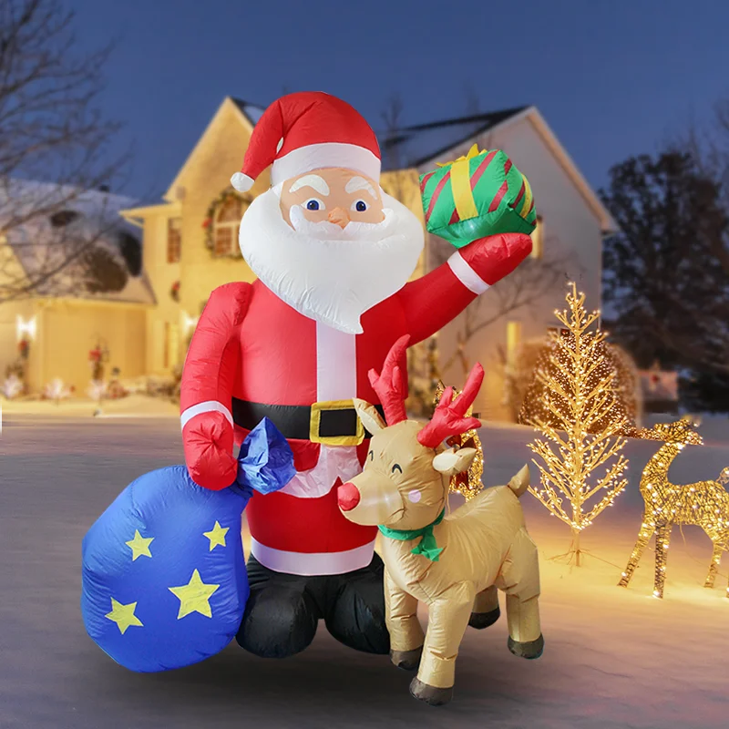 

7 ft Explosion Yard Decoration Outdoor Room Holiday Inflatable Old man deer Gift bag Christmas Inflatable decoration