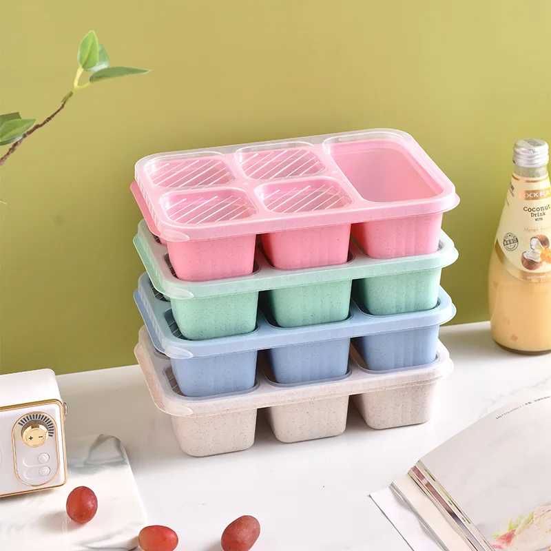 5 Grids Divided Serving Tray Storage Box with Lid Portable Lunch Box Fresh-keeping Snack Fruits Veggie Food Box