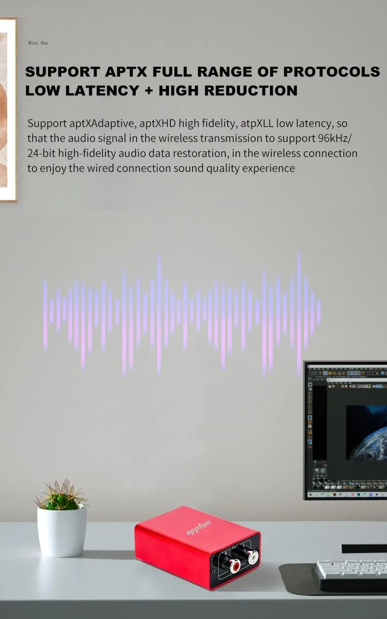 Eppfun Le Audio Bluetooth 5.4 Empfänger mit Aptx Lossless/LDAC, 96K/24bit Drahtloser Adapter mit RCA – Detail 5