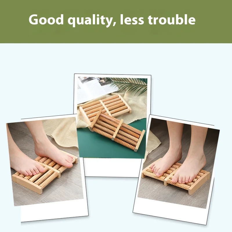 Foot Massager 6 Rows of Rollers Widened and Strengthened Sole Foot Leg Acupuncture Points Foot Rubbing Wooden Massager Wood