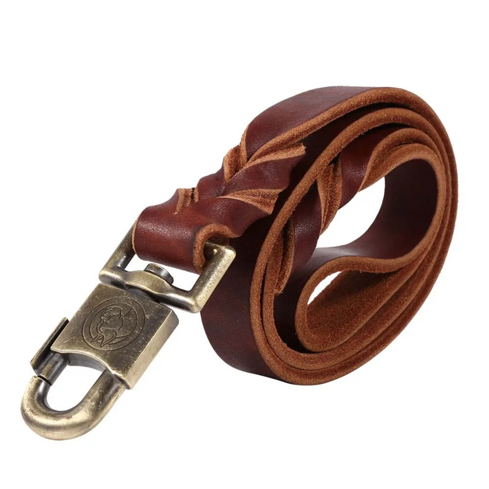 Genuine Cowhide Dog Leather Leash Wide Strap Floral Embossed Shepherd Lead Brown Tone Thick Flat Band Malinois Training Leash
