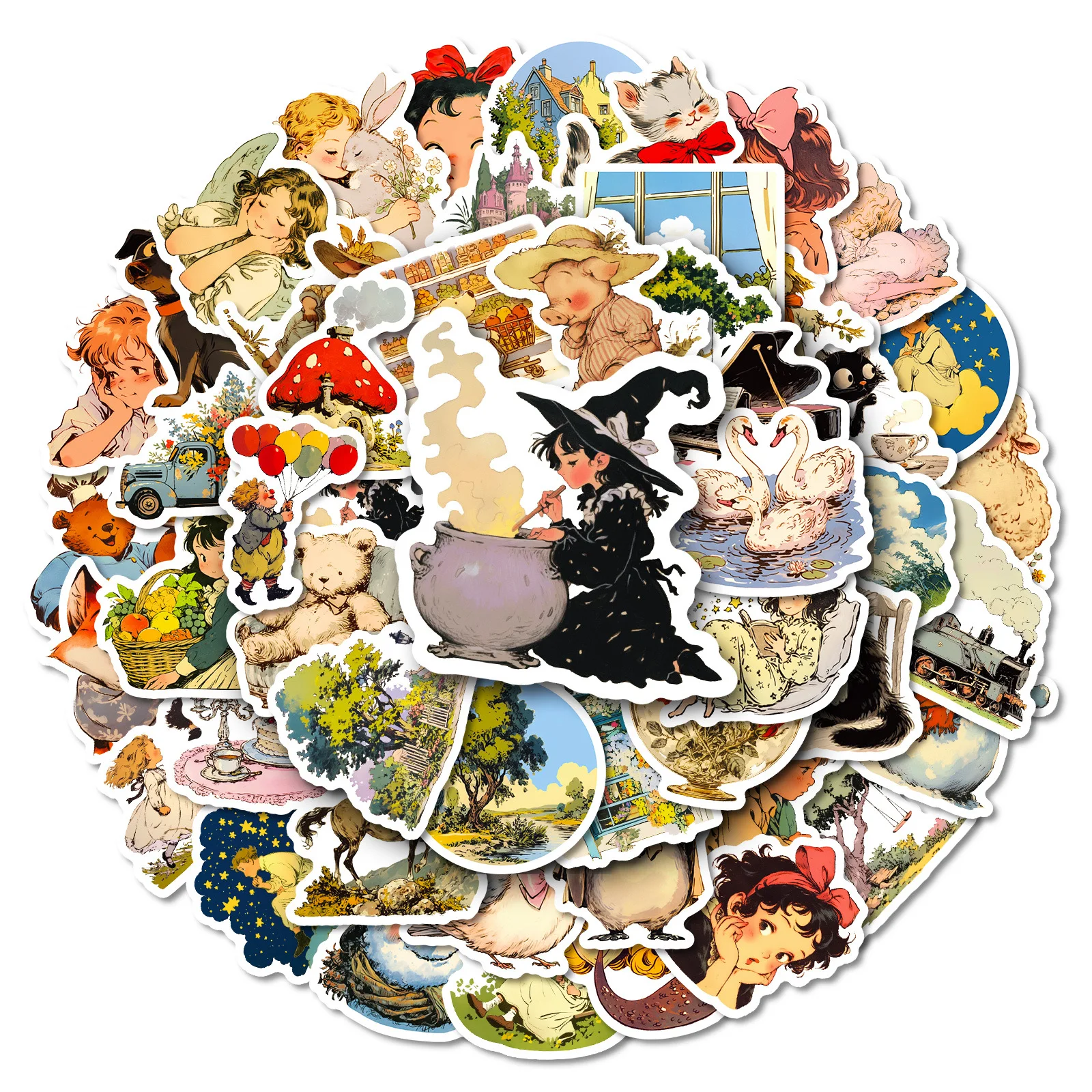 50PCS Märchen Stil Cartoon Aufkleber Retro Ländlichen Graffiti DIY Dekoration Kinder Spielzeug Gepäck Laptop Gitarre Auto Fahrrad Skateboard