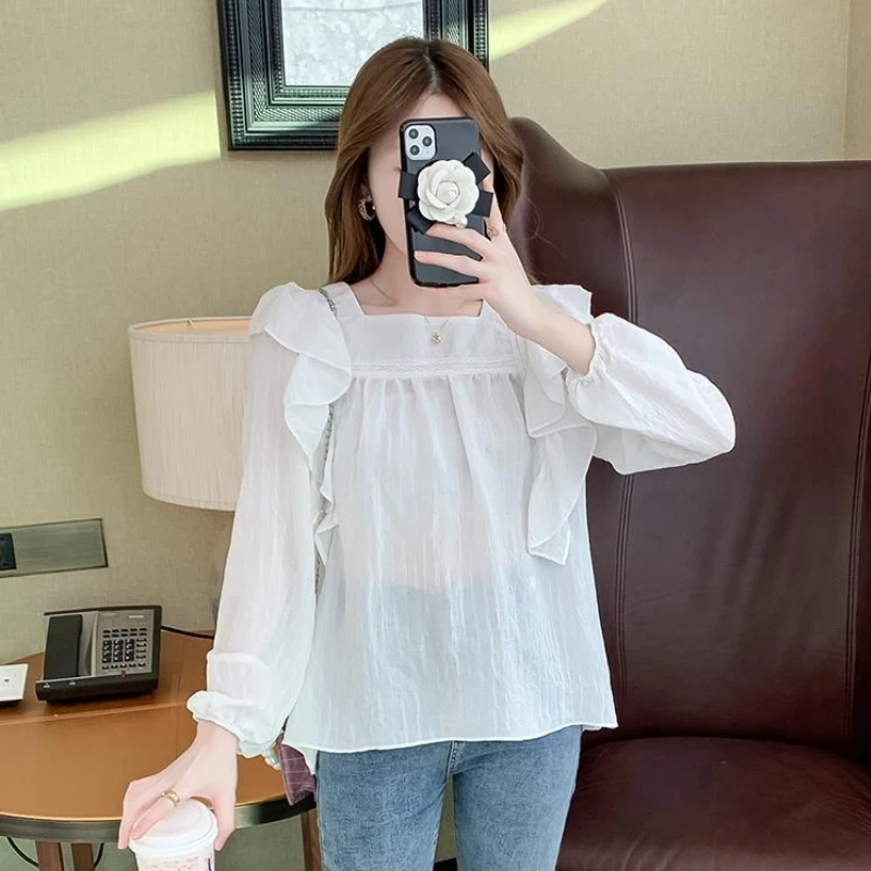 Blouses Women Ruffles Square Collar Design Elegant Temper Fashion OL Ulzzang Females Блузки Spring New Arrival Stylish Young Ins