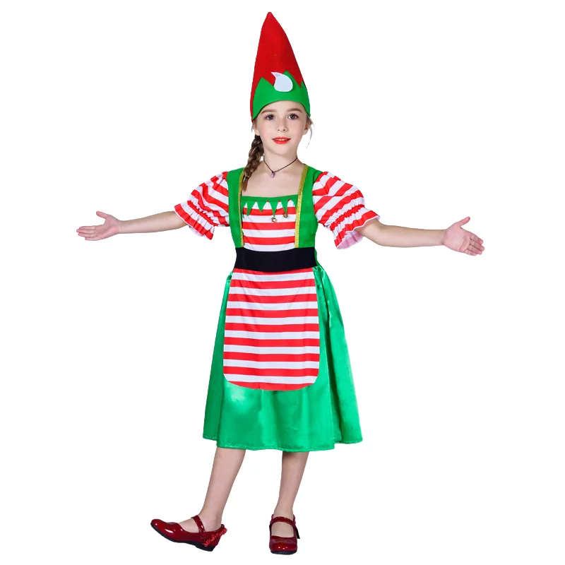 

Christmas Girls Princess Dress Christmas Tree Cosplay Costume Green Red Stripe Cute Costume Party Stage Performance Clothes