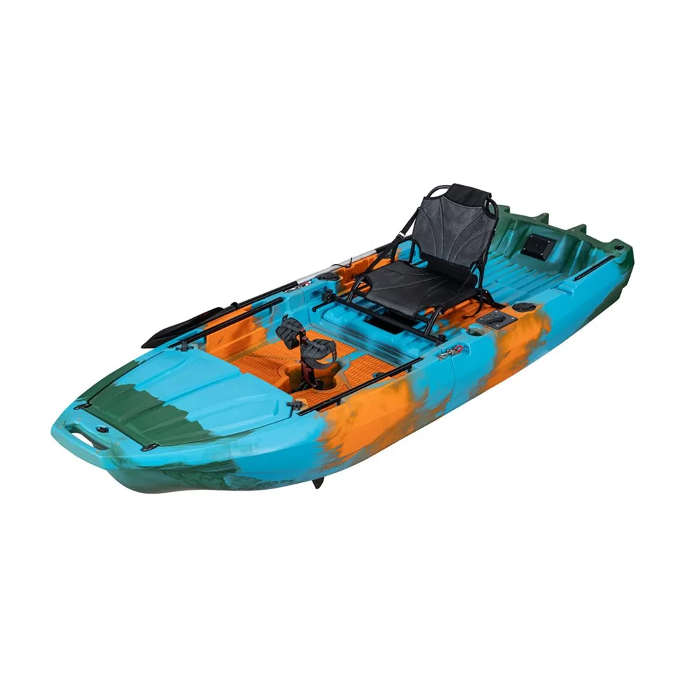 

OEM Manufacturer Plastic Boat 2 Sections Detachable Modular Flap Fin Pedal Fishing Kayak with Wheels Paddle Chair