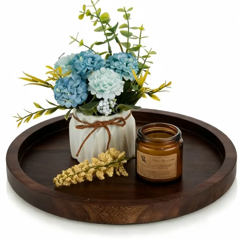 Rustic Round Wooden Serving Tray Farmhouse Decorative Candle Holder Tray for Coffee Table Bathroom Vanity and Home Decor