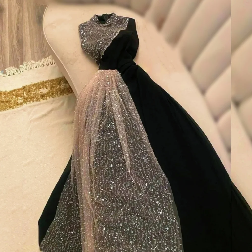 

Customized Temperament Fashion High Collar Charming Evening Dress A-line Long Dresses Sequined Bespoke Occasion Party Gown