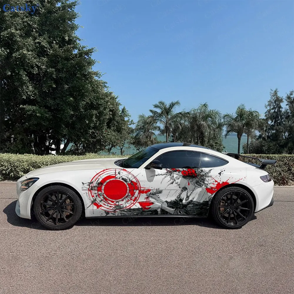 2pcs Graffiti Style Ink Splatter Lady Car Side Wraps, Self-Adhesive PVC Waterproof & Scratch-Resistant Stickers, Car Accessory