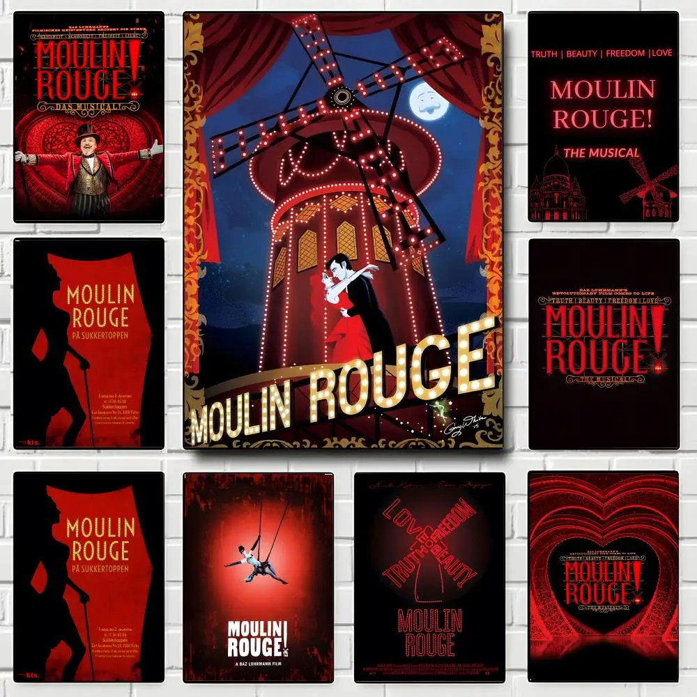 Movie Moulin Rouge Poster Self-adhesive Art Waterproof Paper Sticker Coffee House Bar Room Wall Decor