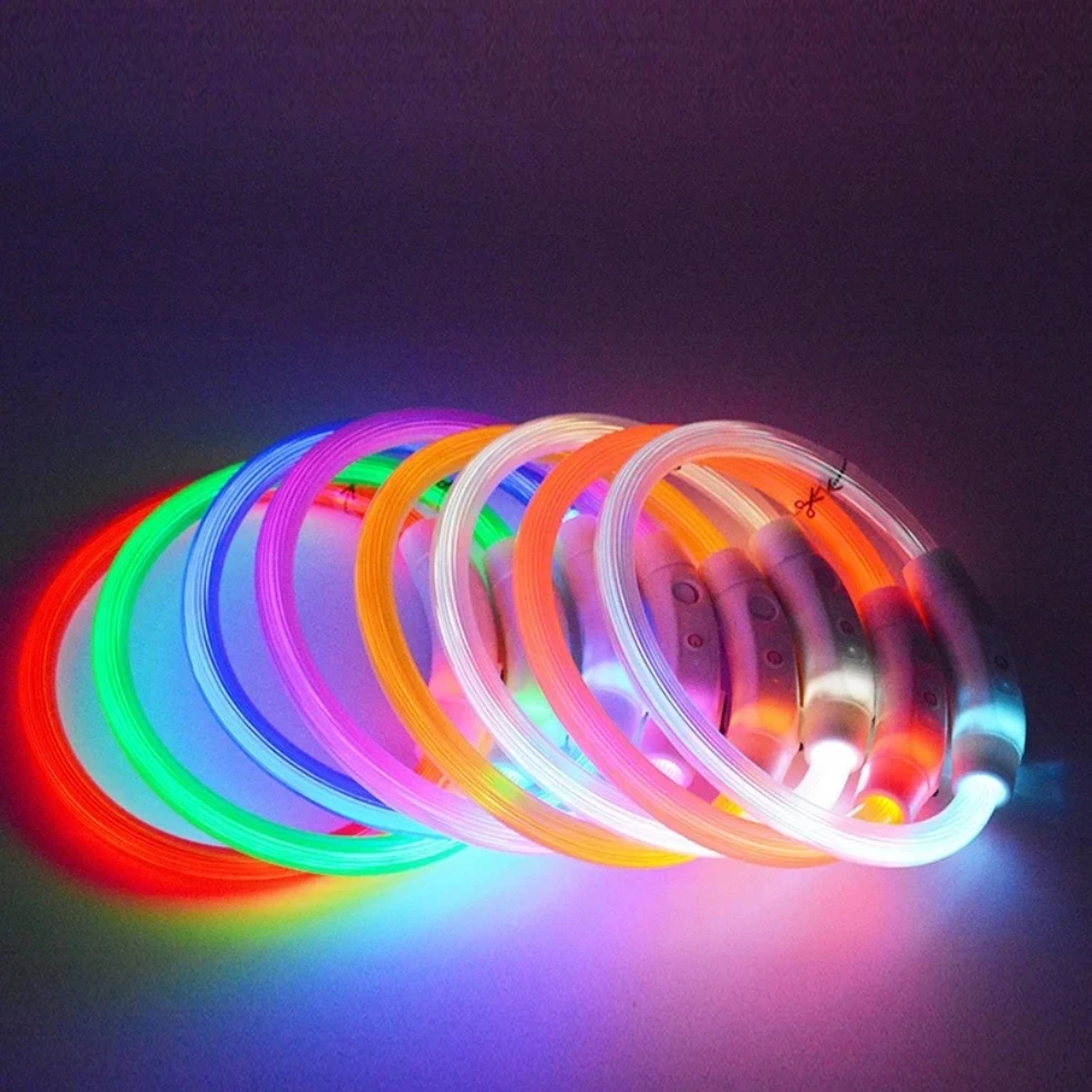 70CM Silicone LED Dog Collar Rechargeable 3Working Mode More Lighter Softer Max 70cm Night Safety Flashing Glow Collar Anti Lost