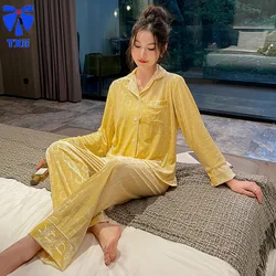 Autumn Thin Velvet Pajamas Women's New High-end Sense Solid Color Light Luxury Long-sleeved Trousers Home Clothes suit