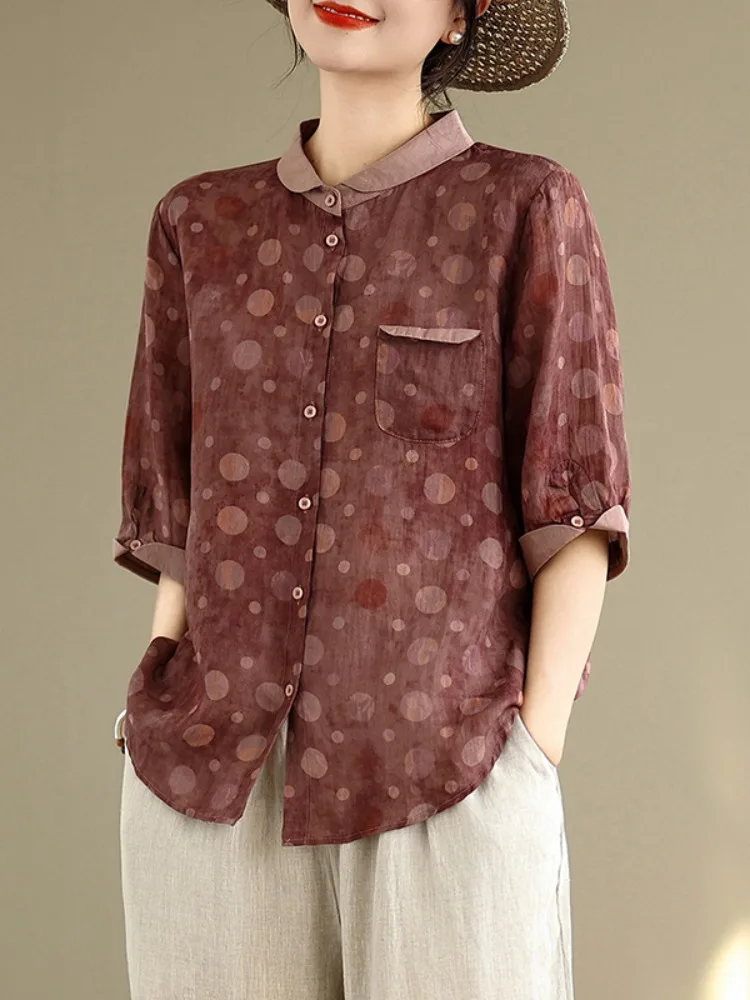 Ele Baumwolle Leinen Bedrucktes irt Damen Sommer Dünnes Faionable Mommy Sle Schlankheitsleinen irt Jugendliches Top