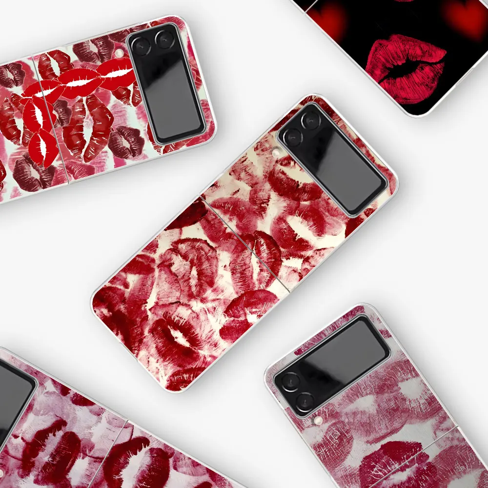 Mobile Phone Case for Samsung Galaxy Z Flip 4 3 5G Transparent TPU Cover Zflip4 Zflip3 Folding Flip4 Flip3 Girl Red Lips Kiss