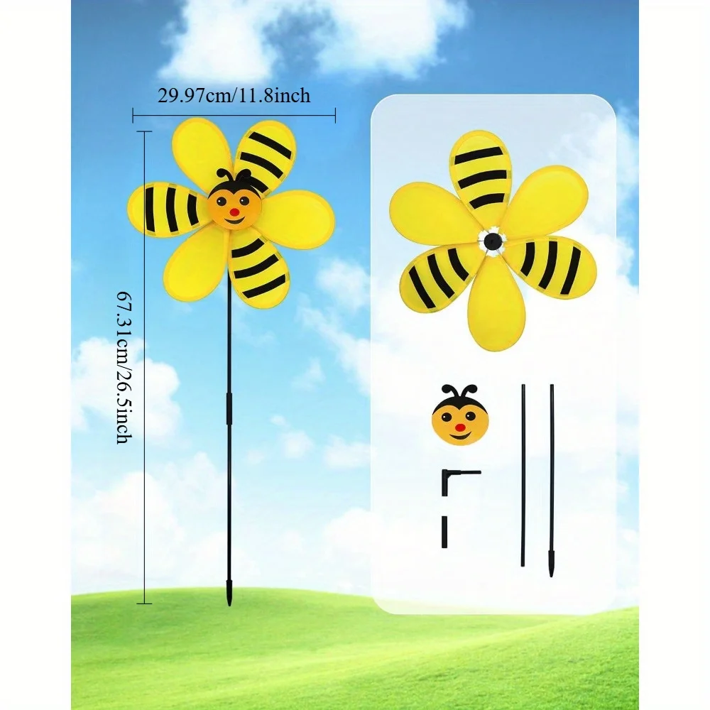 4pcs Flower Wind Spinner Garden Pinwheels Whirligigs 11.8inch Ladybug Bee Windmill Wind Spinner Pinwheel for The Yard Garden