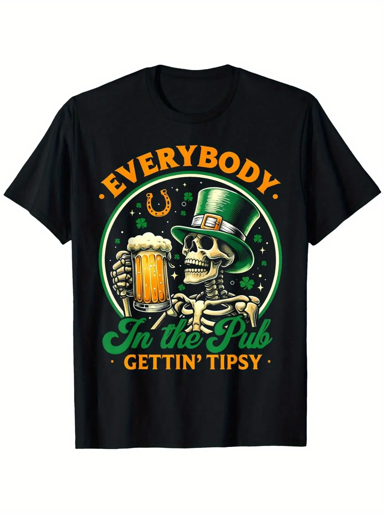 

Мужская повседневная хлопковая футболка с забавным рисунком «Скелет пьет пиво» ко Дню Святого Патрика, для вечеринок в ирландском пабе