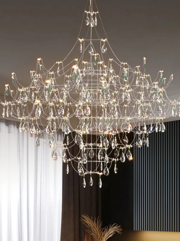 Moderno céu estrelado firefly lustre villa duplex escada pendurado sala de estar lustre cristal