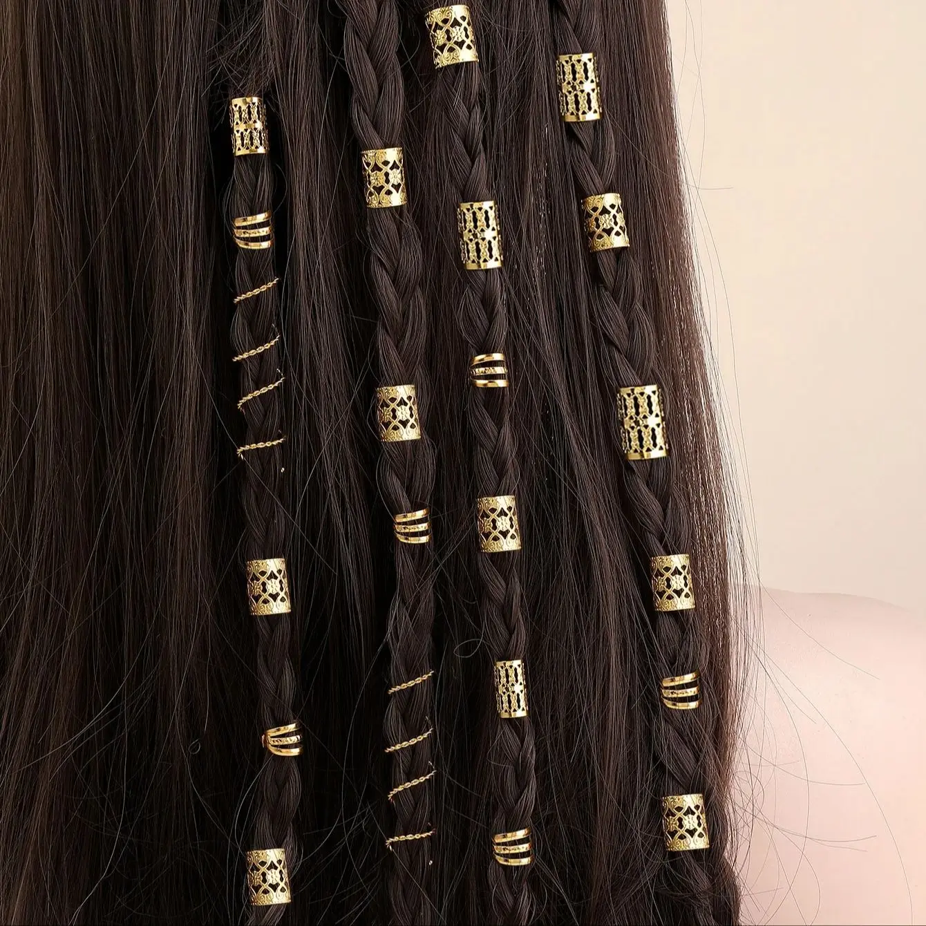 90pcs Hollow Out Hair Ring,Dreadlocks Beads Hair Braid Rings Clips Dread Locks Hair Braiding Metal Cuffs Decoration/Accessories