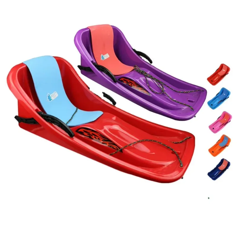 New Design Snow Sled with Brake, Plastic Ski Board Sleigh for Grass Skiing & High-Back Snow Sliding