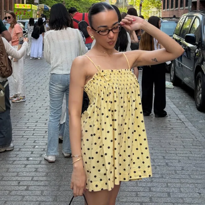 

Ticketsx Summer Dress Women's Fashion Polka Dot Print Strapless Backless Mini Dress Elegant Vintage Women's Casual Dress Clothes