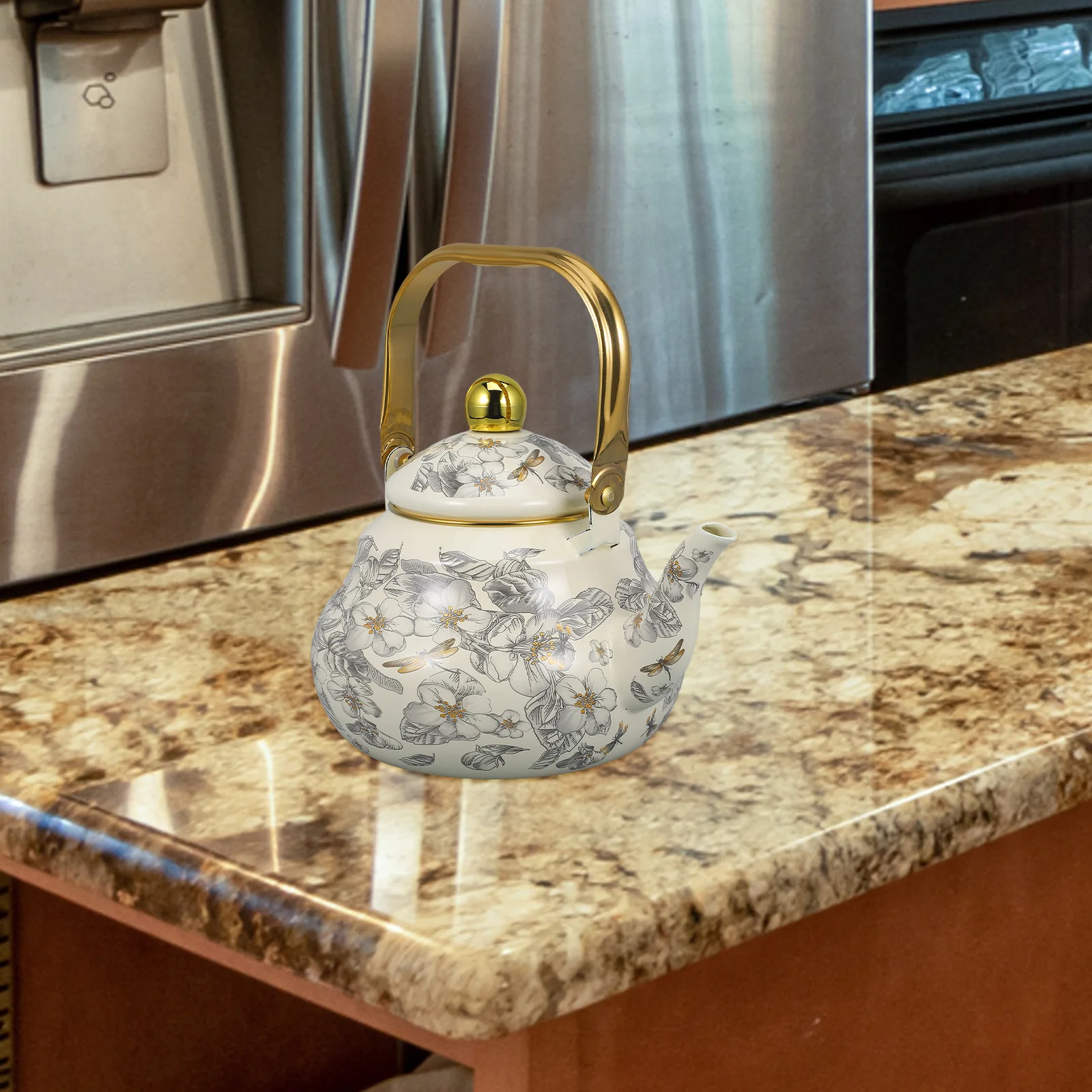 

1pc Retro Enamel Kettle 2.0L Teapot Enameled Stovetop Vintage Tea Kettle Water Boiling Pot Household Serving Kitchenware