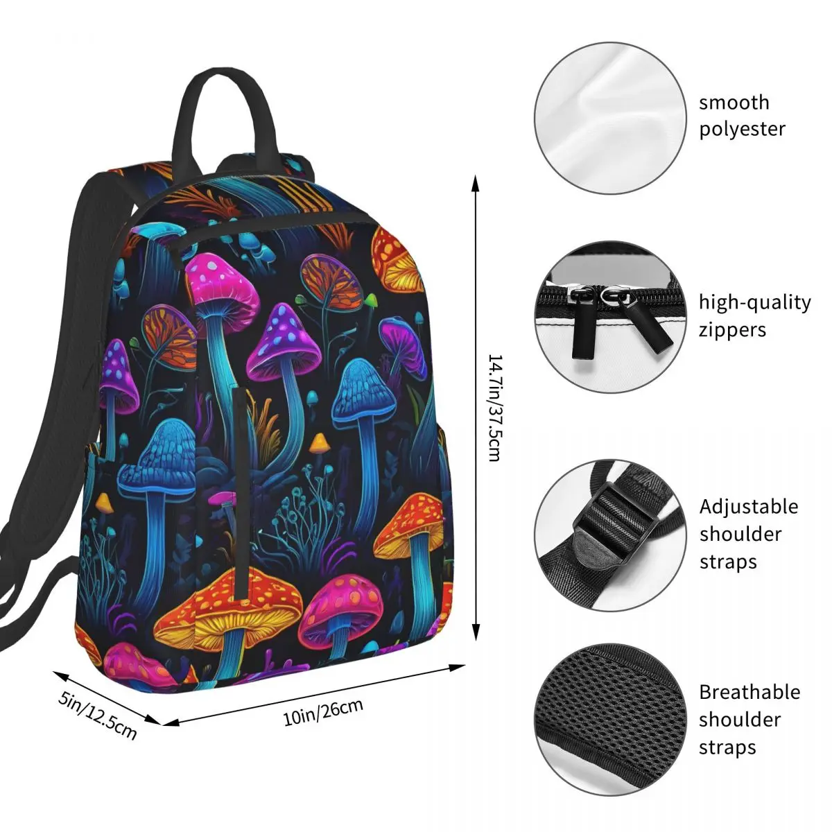 Luminous Transparent Mushroom Pattern Backpack Student BookBag Kids School Bag Computer Shoulder Bags Men Women