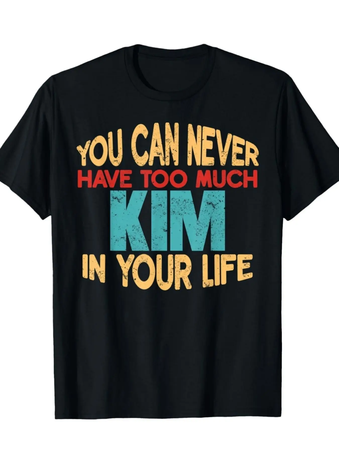 Vintage Distressed Style Printed T-Shirt - Distressed Yellow, Red, Blue, and Green Letter Short-Sleeve Top - Fun Design with the Phrase 