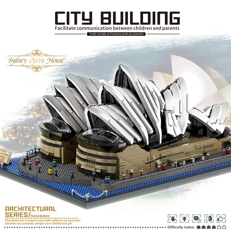 

World Famous Modern Art Architecture Australia Sydney Opera House Building Block Creative Model Sets Bricks Toys Collection