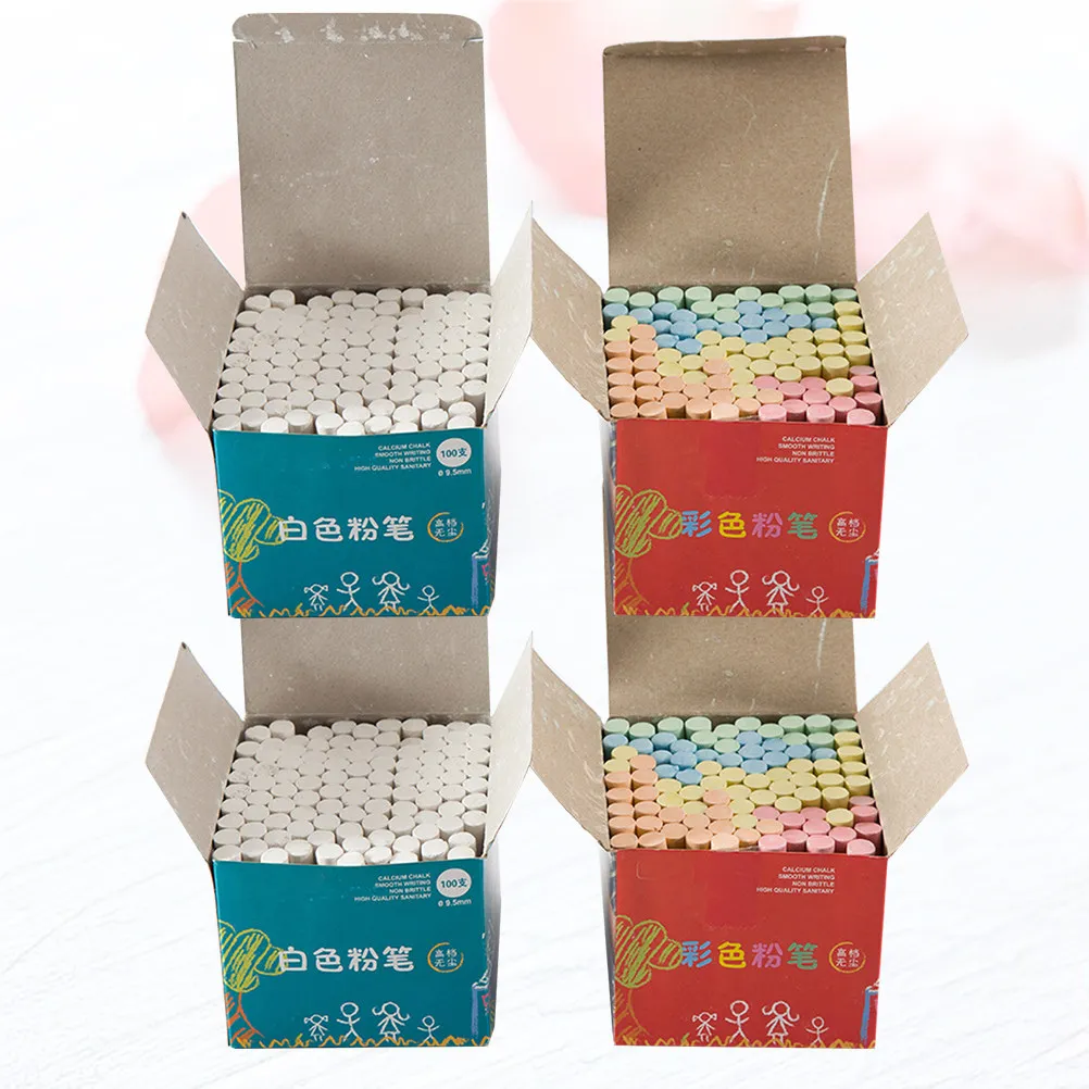 4 Boxes Dust Free Chalk Teaching Supplies Colored White Chalks Portable Safe for School Classroom Use Dust-Free Chalk