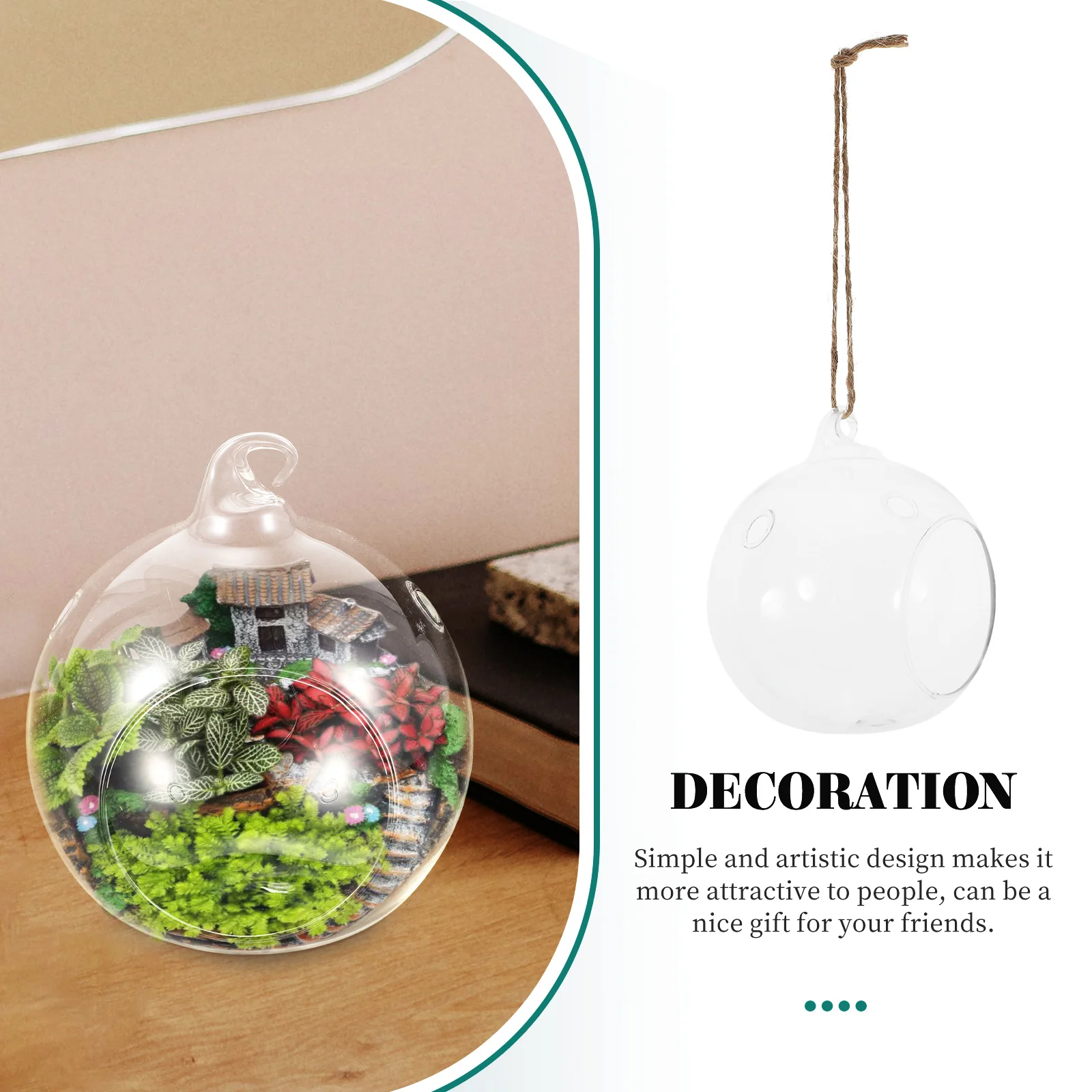 

2Pcs Clear Glass Globe Terrarium Hanging Planter Sturdy Fashionable DIY Microlandscape Home Garden Office Patio Decor
