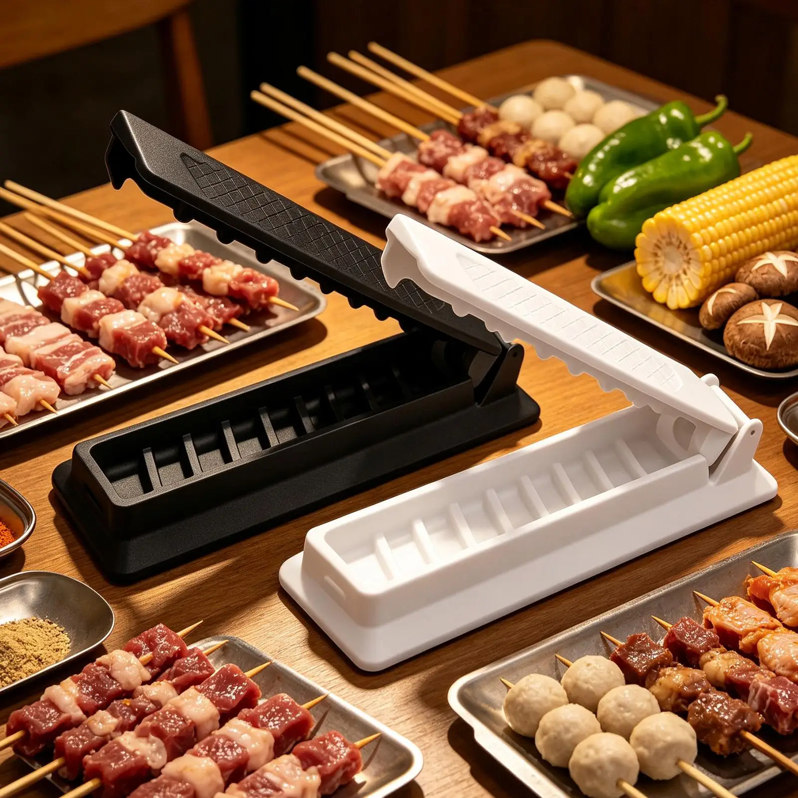 Row Kebab Maker Bbq Meat Skewer Machine Kebab Press Maker Reusable Plastic Bbq Skewer Maker Kebab Preparation BBQ Tool