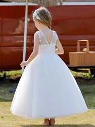 Soft Tulle Satin Floral Appliques Lace Elegant Wedding Party Princess Toddler Gown Dress