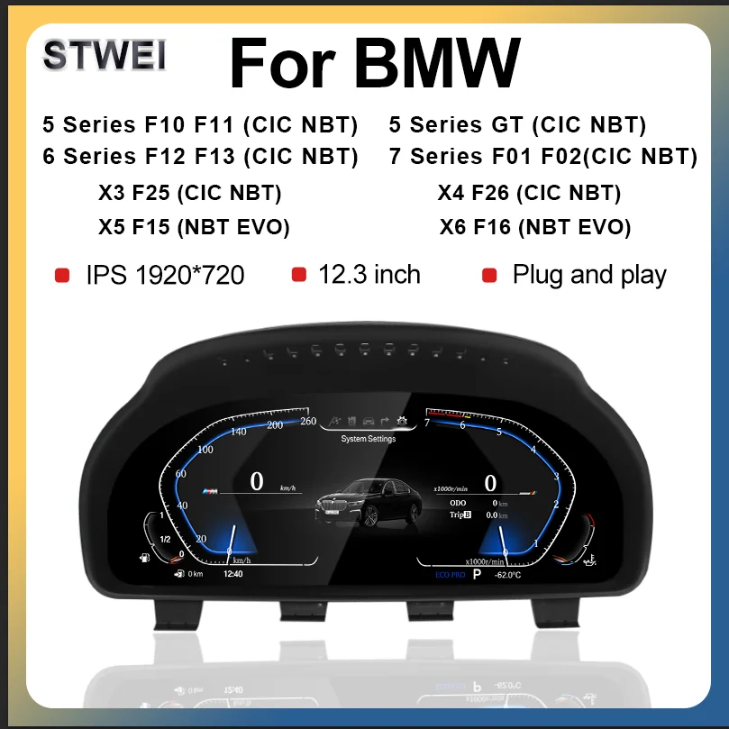 For BMW 5 7 Series F10 F11 F07 F18 F01 X3 F25 X5 F15 F16 Car LCD Dashboard Digital Cluster instrument 12.3