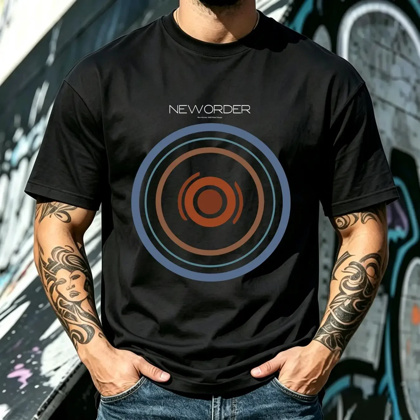 washed T Shirt New Order 'Blue Monday 88' Black OFFICIAL vintage Washed Stretched graphic Comfortable Versatile homme Slightly