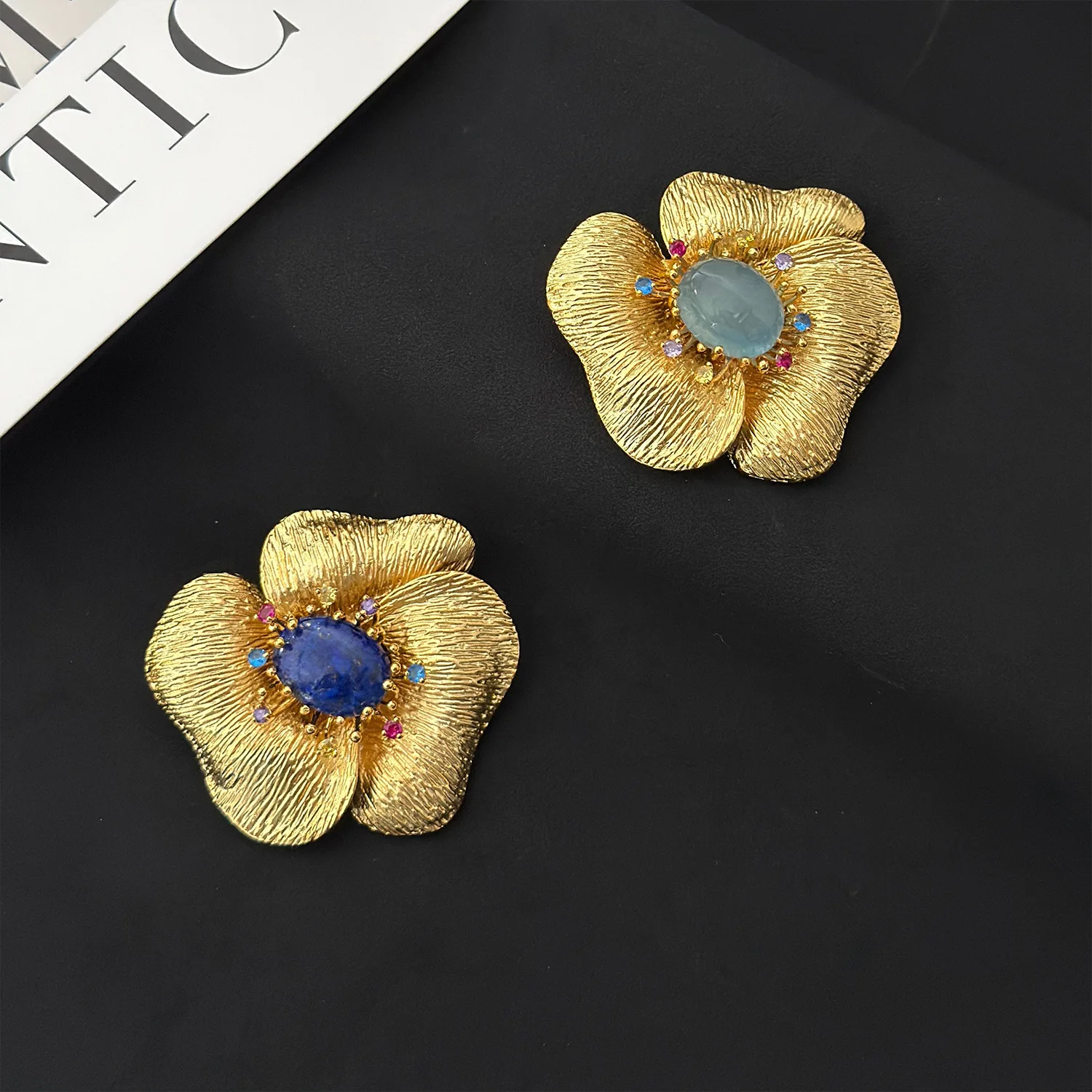 

Natural Lapis Lazuli Aquamarine Brooch, Gold Plated Copper, Vintage Style Luxury Brooch