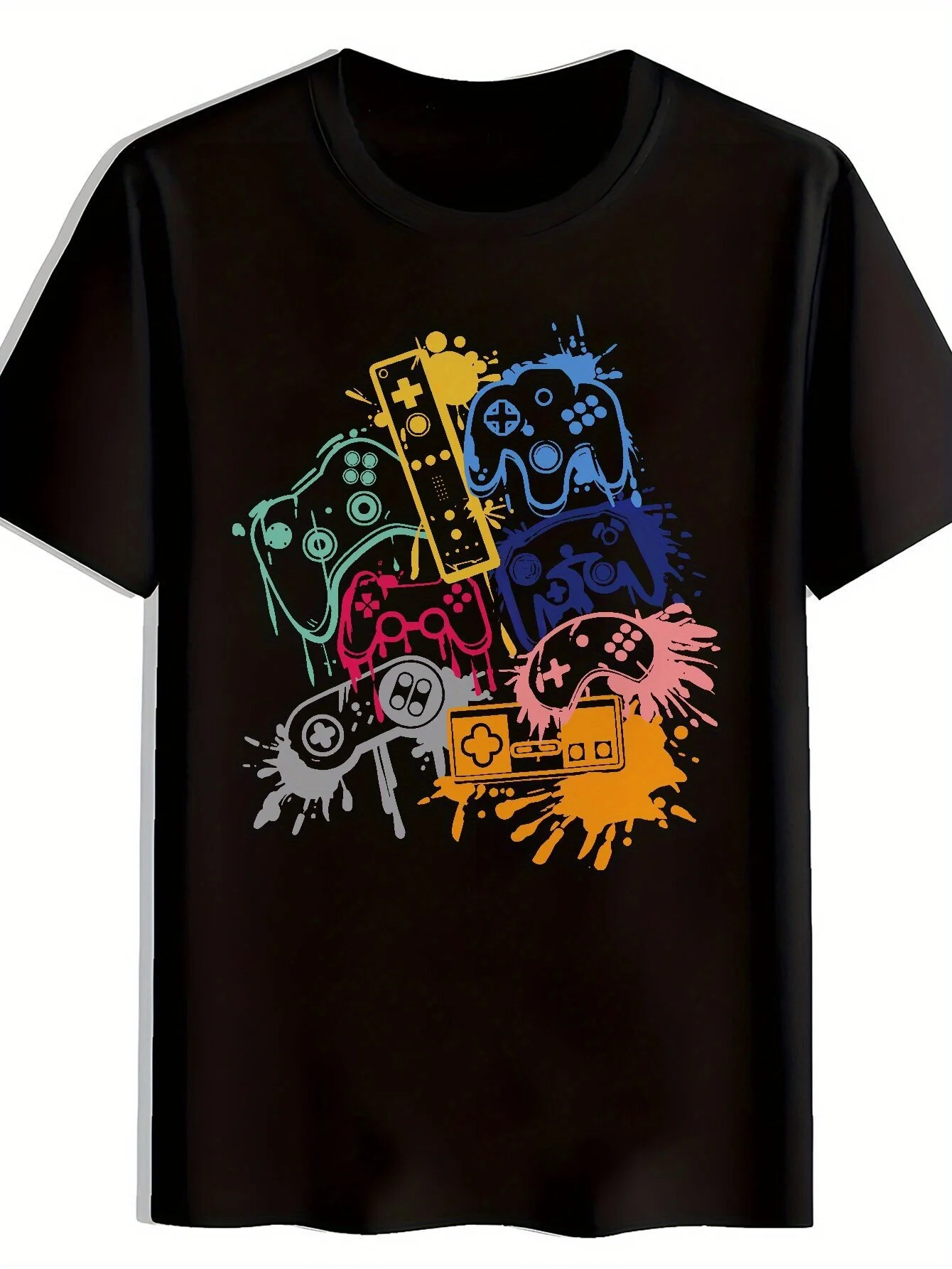Graffiti Game Controller Graphic Printing Summer Men's and Women's Short Sleeved T-shirts Casual Loose Outdoor Street Fashion