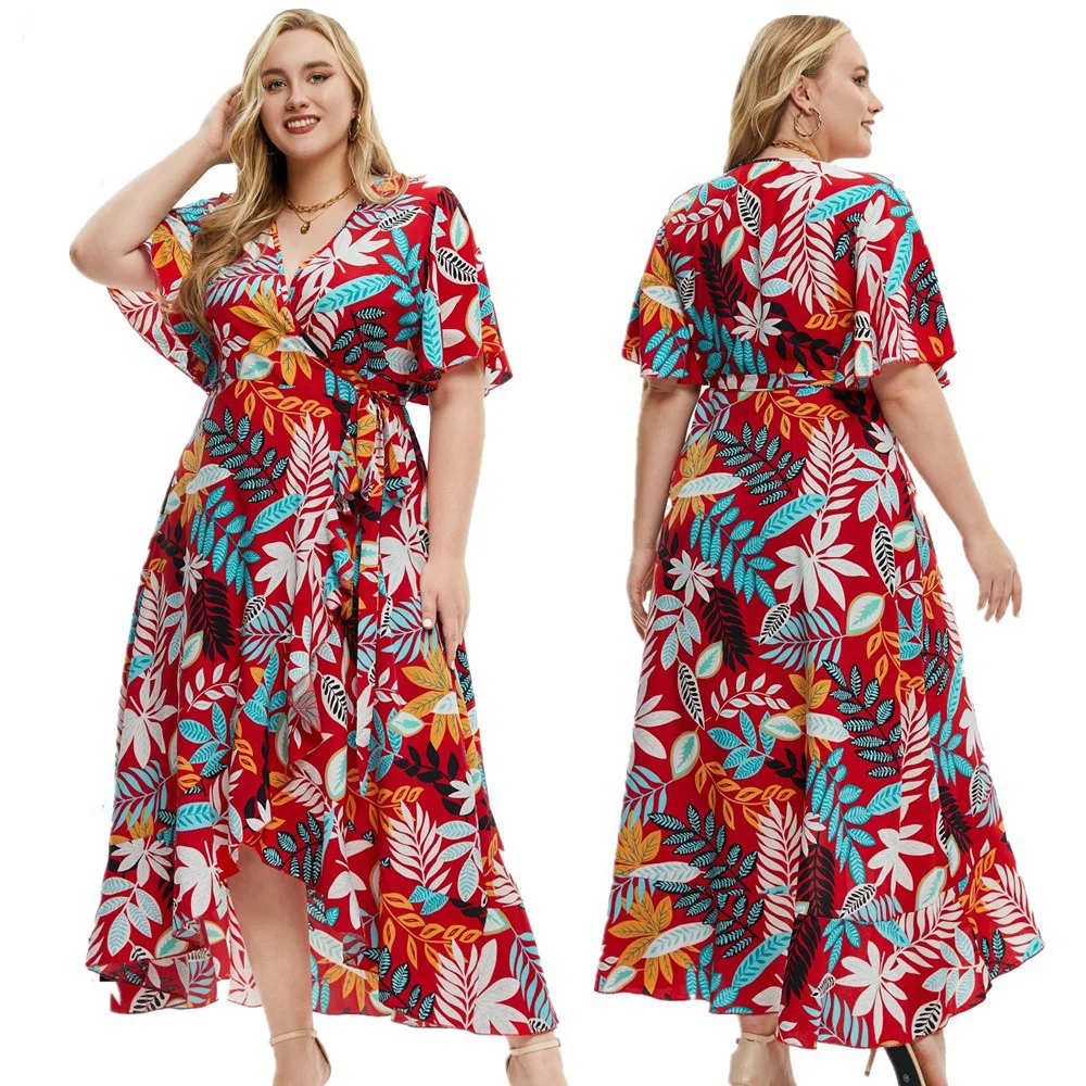 

0XL-4XL Cheap New Maxi Boho Dress Summer Long Vacation Casual Pretty Dresses For A Woman Plus Size Clothing Female Floral Print