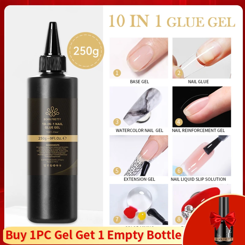 BORN PRETTY 250g 10 in 1 Smalto per unghie gel Punte per unghie multifunzionali Colla per rinforzare le unghie Super Base Top Coat Estensione delle unghie