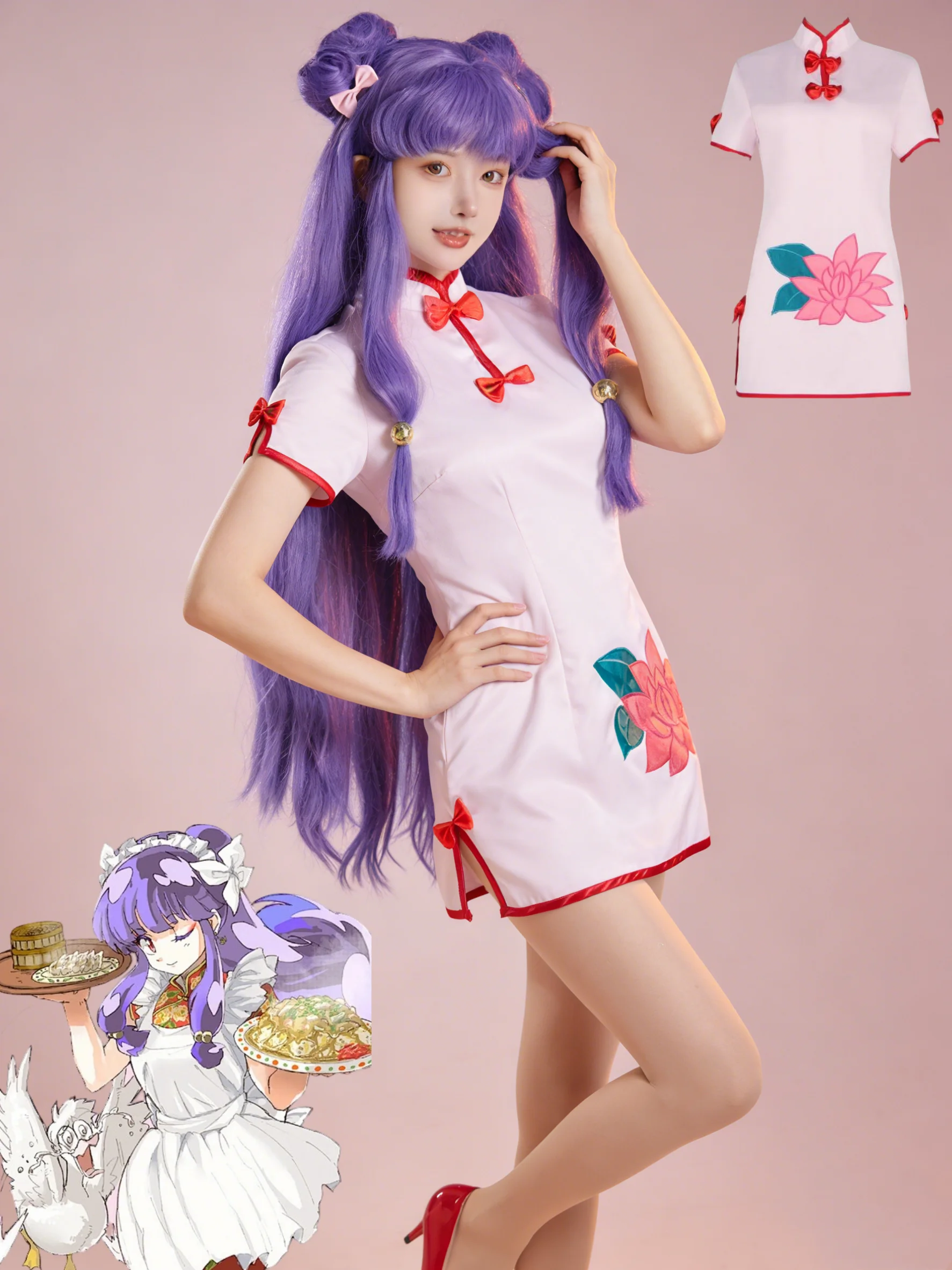 

Anime Ranma ½ Shampoo Cosplay Costume Wig Apron Dress Chinese Style Chi-Pao Set Women Cos Convention Event Christmas Party