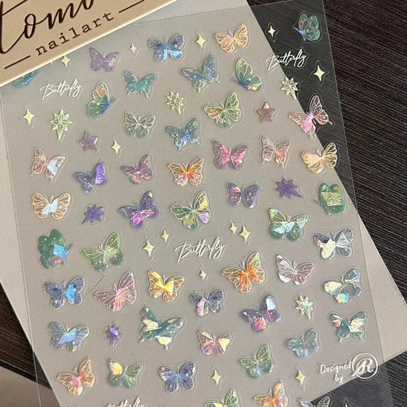 Fashion Delicate Butterfly Wing Streamer Laser Stickers Advanced Embossed Nail Art Stickers Colorful Butterfly Fairy Stickers