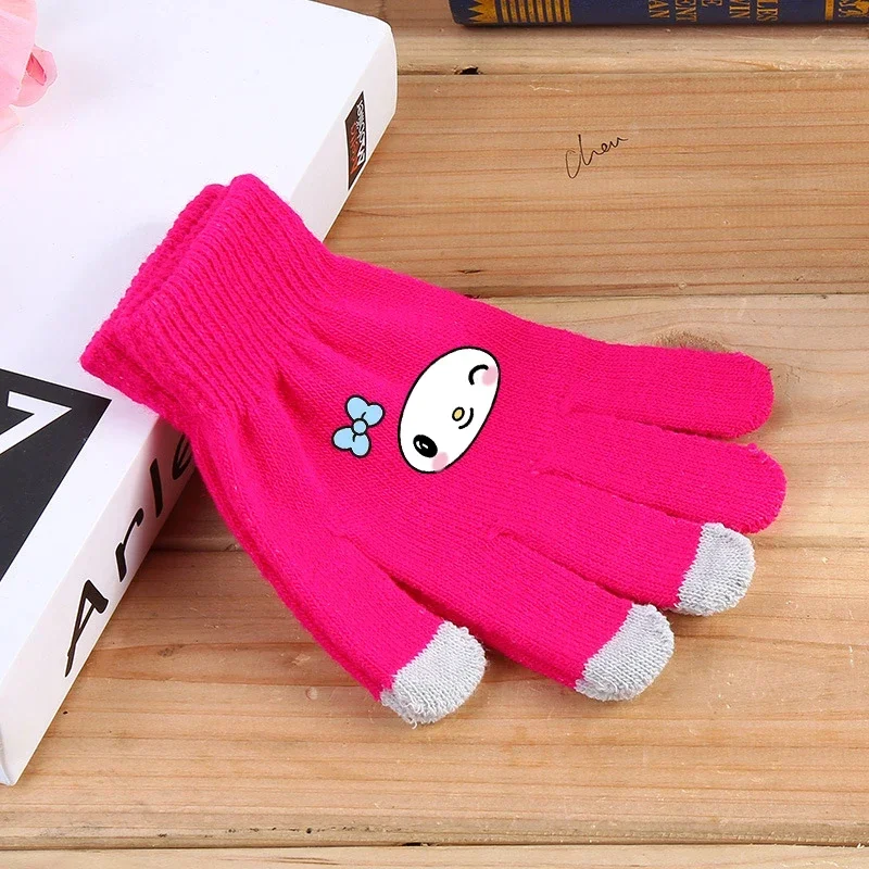Hello Kitty Kuromi Cinnamoroll Gloves Girls Boys Anime Expression Touchable Screen Mittens New Kids Winter Warm Accessory Gift