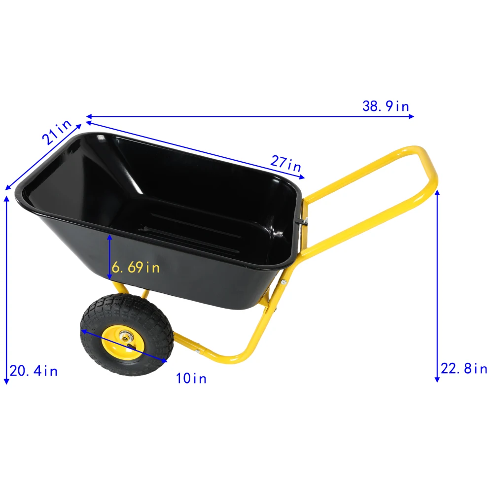 Two-wheeled Cart, Garden Bike, 10-inch Pneumatic Wheels(Yellow + Black) Carrello Porta Attrezzi